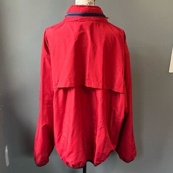 Eddie Bauer Red and Blue lightweight windbreaker with hidden hood and pockets - Picture 2 of 12